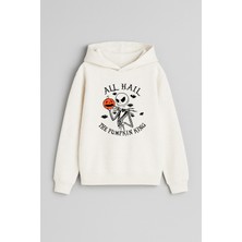 Cadılar Bayramı Halloween Baskılı Ekru Kız Erkek Çocuk Kapüşonlu Sweatshirt