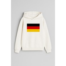 Almanya Bayrağı Baskılı Ekru Kız Erkek Çocuk Kapüşonlu Sweatshirt