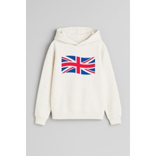 Ingiltere Bayrağı Baskılı Ekru Kız Erkek Çocuk Kapüşonlu Sweatshirt
