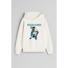 Sergio Ramos Baskılı Ekru Kız Erkek Çocuk Kapüşonlu Sweatshirt