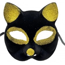 Siyah Renk Gold Simli Kedi Maskesi