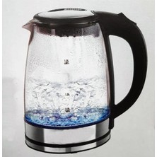 Şık Paslanmaz Çelik Cam Kettle 1500W 1.8l LED Aydınlatmalı Siyah