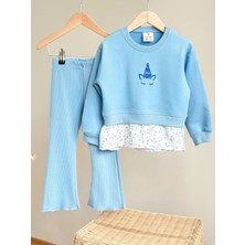 Gömlek Detaylı Sweatshirt ve Ispanyol Paça Tayt