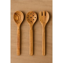 Doğal Zeytin Ağacı Ahşap Mutfak Kaşık Seti (3’lü) – Salata & Yemek Servis Seti