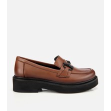 Hotiç Kadın Deri Kahverengi Kalın Tabanlı Klasik Loafer