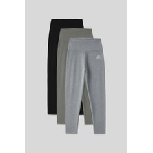 Slim Fit 3lü Paket Siyah-Çağla-Gri Melanj Kadın Kapri Tayt - 93097