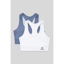 Tommy Life Tommylife Slim Fit U Yaka Kadın Spor Büstiyer 2li Paket Petrol-Beyaz L Beden Polyester Kumaş