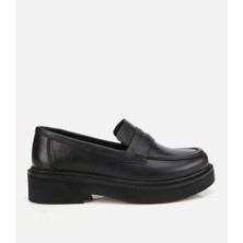 Hotiç Kadın Deri Siyah Kalın Tabanlı Klasik Loafer