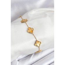 316L Çelik Gold Zincir Sarı Yonca Bileklik - Lisinya