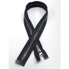 Fermuar 45 cm Metalik Görünümlü Gümüş Plastik Diş Siyah