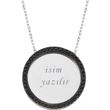 Gümüş Siyah Taşlı Plaka Isim Kolye