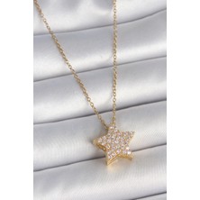 316L Çelik Gold Renk Zincir Zirkon Taşlı Yıldız Model Kadın Kolye - Lisinya