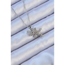 316L Çelik Zincir Gümüş Renk Zirkon Taşlı Fil Kolye - Lisinya