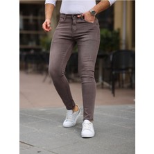 Erkek Jeans Slim Likralı Denim Bordo Kot Pantolon