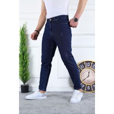 Erkek Likralı Jean Boyfriend Denim Lacivert Kot Pantolon