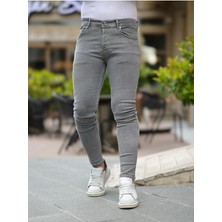 Erkek Jeans Slim Fit Likralı Denim Gri Kot Pantolon