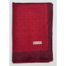 Vakko  Pamuk Ipek Şeritli Monogram Şal 41728-KOYU Kırmızı