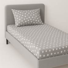 Desenli 90 x 200 cm Gri Yıldız Lastikli Çarşaf ve Yastık Kılıfı
