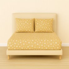 Desenli 160 x 200 cm Çift Kişilik Sütlü Yıldız Lastikli Çarşaf ve 2 Adet Yastık Kılıfı