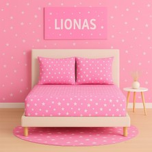 Desenli 180 x 200 cm Battal Boy Pembe Yıldız Lastikli Çarşaf ve 2 Adet Yastık Kılıfı