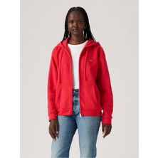 Kadın Fermuarlı Kapüşon Yaka Kırmızı Sweatshirt 001U1-0002