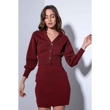 Antioch Bordo Metal Düğme Kadın Triko Hırka