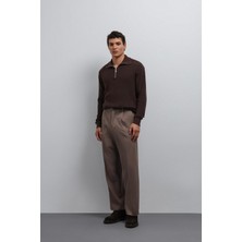 Antioch Kahve Fermuarlı Triko Erkek Kazak