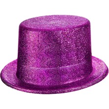 Fuşya Pembe Renk Parıltılı Simli Fötr Silindir Parti Şapkası