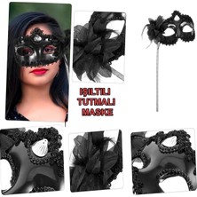 Siyah Işıltılı Tutmalı Fotoğraf Çekimi Maskesi 18X29 cm