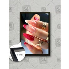 Kırmızı Oje Balerin Tırnak Nail Artist Tırnak Stüdyosu Dekor Çerçeveli Dikey Kanvas Tablo