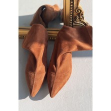 Loravo Süet Ince Topuklu Taba Çorap Bot