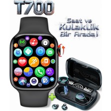 T700 Akıllı Saat ve Kablosuz Kulaklık Seti, Siyah, Uyumlu, Şık ve Fonksiyonel