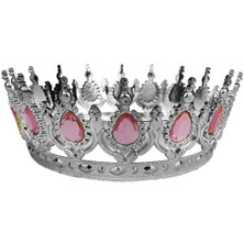 Taç Plastik Gümüş Pasta Süsü Taşlı Pembe Pk:1