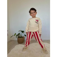 Sacro Kids Dino Altı Çizgili Şardonlu 3 Iplik Sweatshirt-Eşofman Altı Kışlık Erkek Çocuk Takım