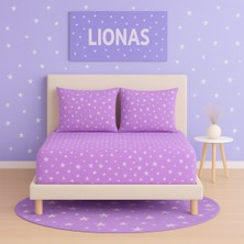Desenli 140 x 200 cm Lila Yıldız Lastikli Çarşaf ve 2 Adet Yastık Kılıfı