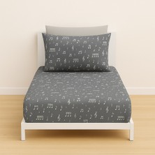 Tek Kişilik Nota Desen Lastikli Çarşaf ve Yastık Kılıfı 120 x 200