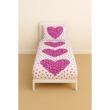 Desenli 120LIK Pembe Kalp Lastikli Çarşaf ve Yastık Kılıfı