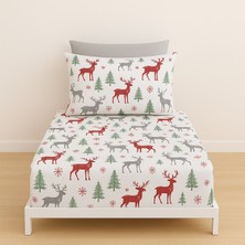 Tek Kişilik Geyik Desen Lastikli Çarşaf ve Yastık Kılıfı 120 x 200