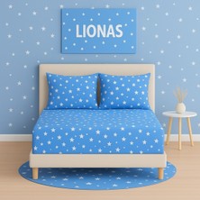 Desenli 180 x 200 cm Battal Boy Mavi Yıldız Lastikli Çarşaf ve 2 Adet Yastık Kılıfı