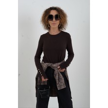 Koyu Kahve O Yaka Kolu Droplu Kazak