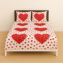 Desenli 140 x 200 Yataklar Için Kalpli Lastikli Çarşaf ve 2 Adet Yastık Kılıfı