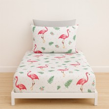 Tek Kişilik Flamingo Desen Lastikli Çarşaf ve Yastık Kılıfı 120 x 200