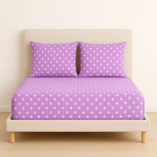 Desenli 180 x 200 cm Battal Boy Lila Yıldız Lastikli Çarşaf ve 2 Adet Yastık Kılıfı