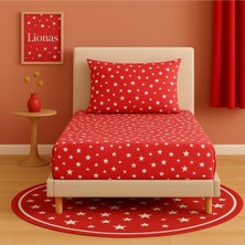 Desenli 120 x 200 cm Ara Ölçü Kırmızı Yıldız Lastikli Çarşaf ve Yastık Kılıfı