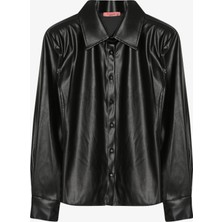 Bele Oturan Deri Gömlek Siyah