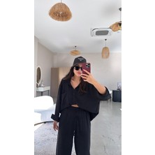 Arben Boutique Kadın Flamlı Keten Tek Cep Oversızed Gömlek