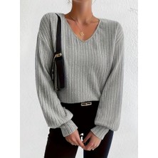 Arben Boutique Kadın Uzun Kollu V Yakalı Salaş Şardonlu Kaşkorse Bluz
