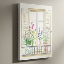 Pencere, Balkon Çiçekleri Suluboya Tablosu