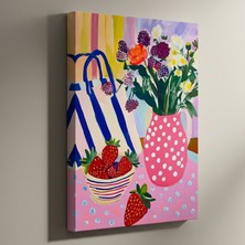 Çiçekli Saksı ve Çilekler Modern Sanat Tablosu