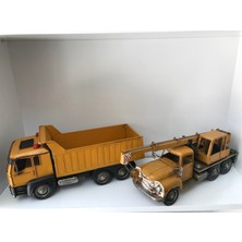 Dekoratif Metal Hafriyat Kamyonu, Dekoratif Metal Vinç Ikili Set